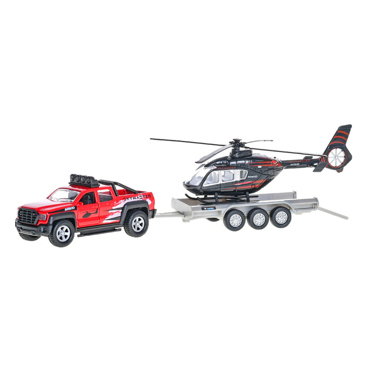 Kids Globe Supply Car med helikopter trailer