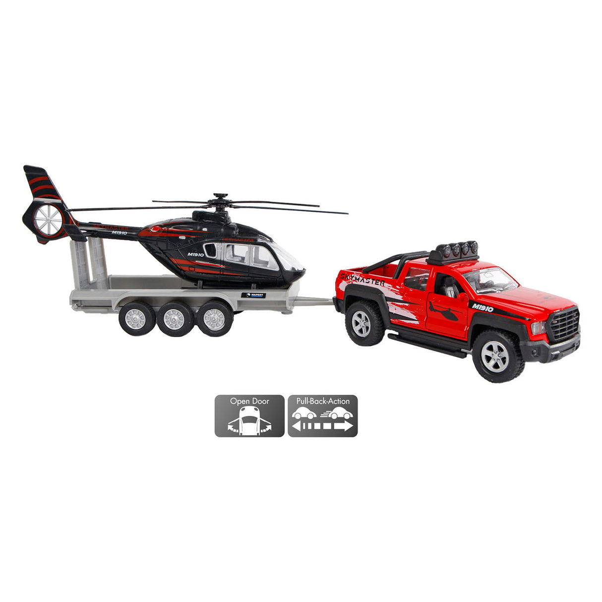 Kids Globe Supply Car med helikopter trailer