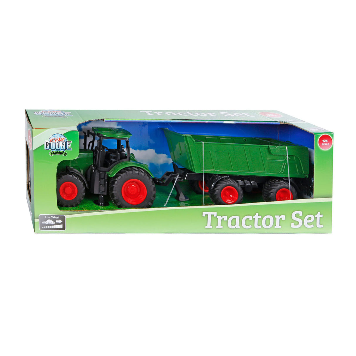 Traktor Kids Globe Globe s přívěsem zelenou, 41 cm