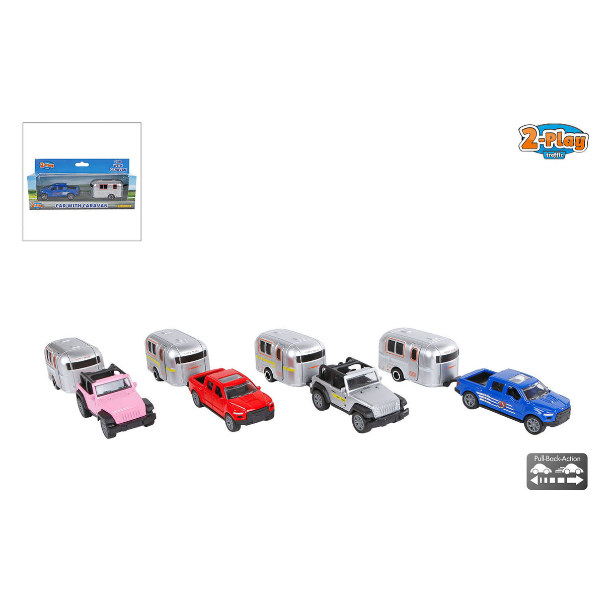 2-play Die-Cast Pull Back Auto met Caravan