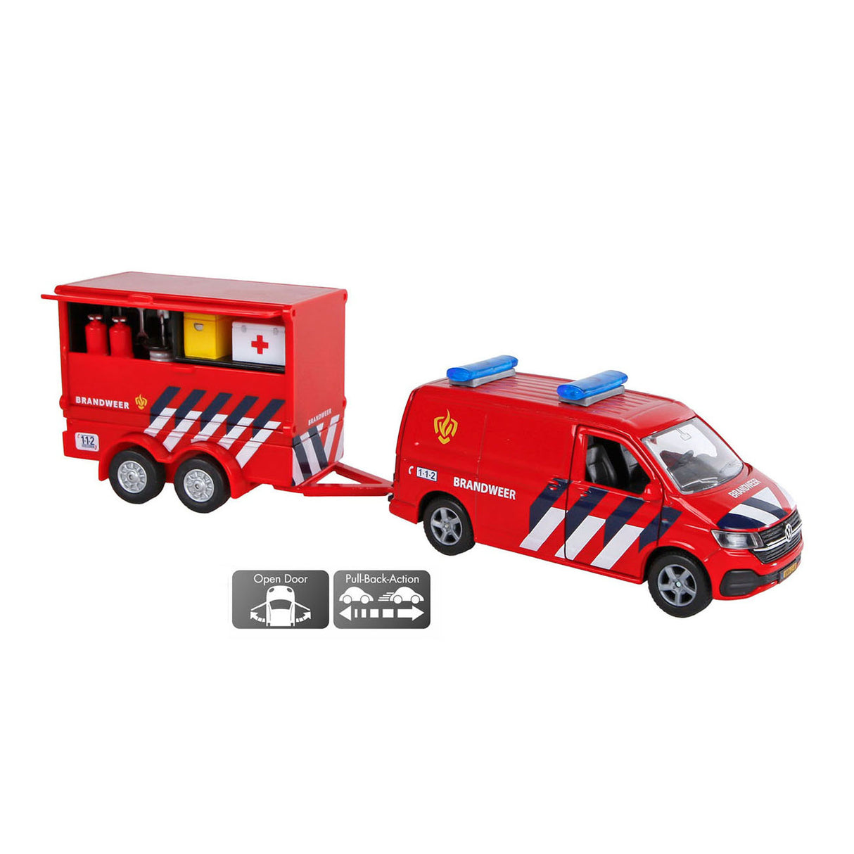 Kids Globe Globe VW Transporter Brandweer met Aanhangwagen