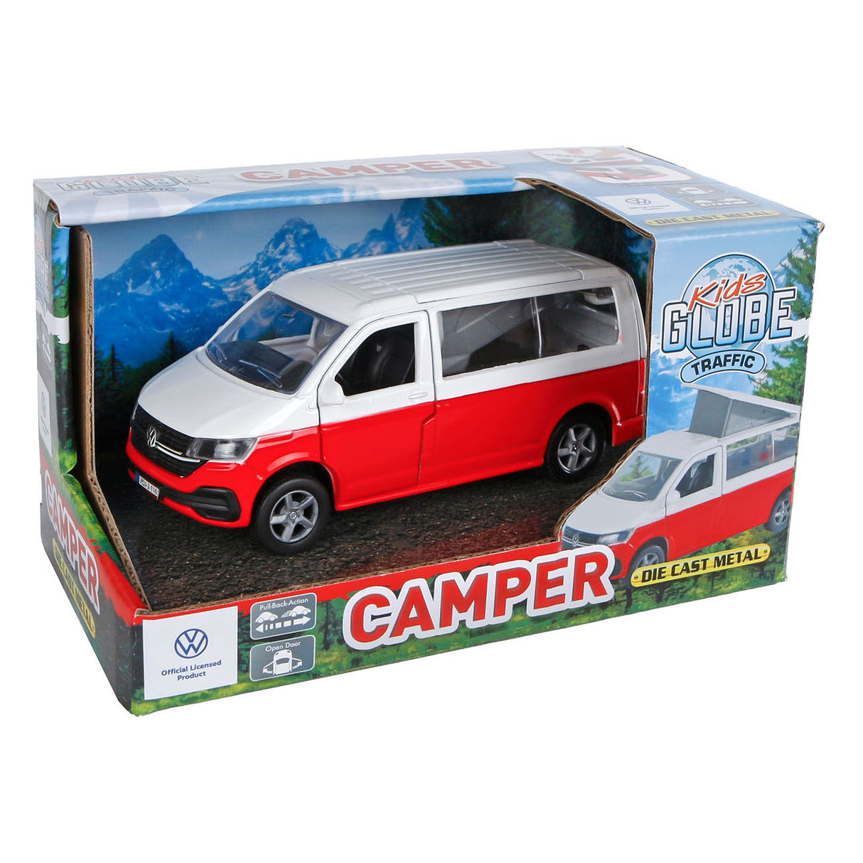 Kids Globe Globe VW Transporter Camper Die-Cast Tire Back, 13.5 cm