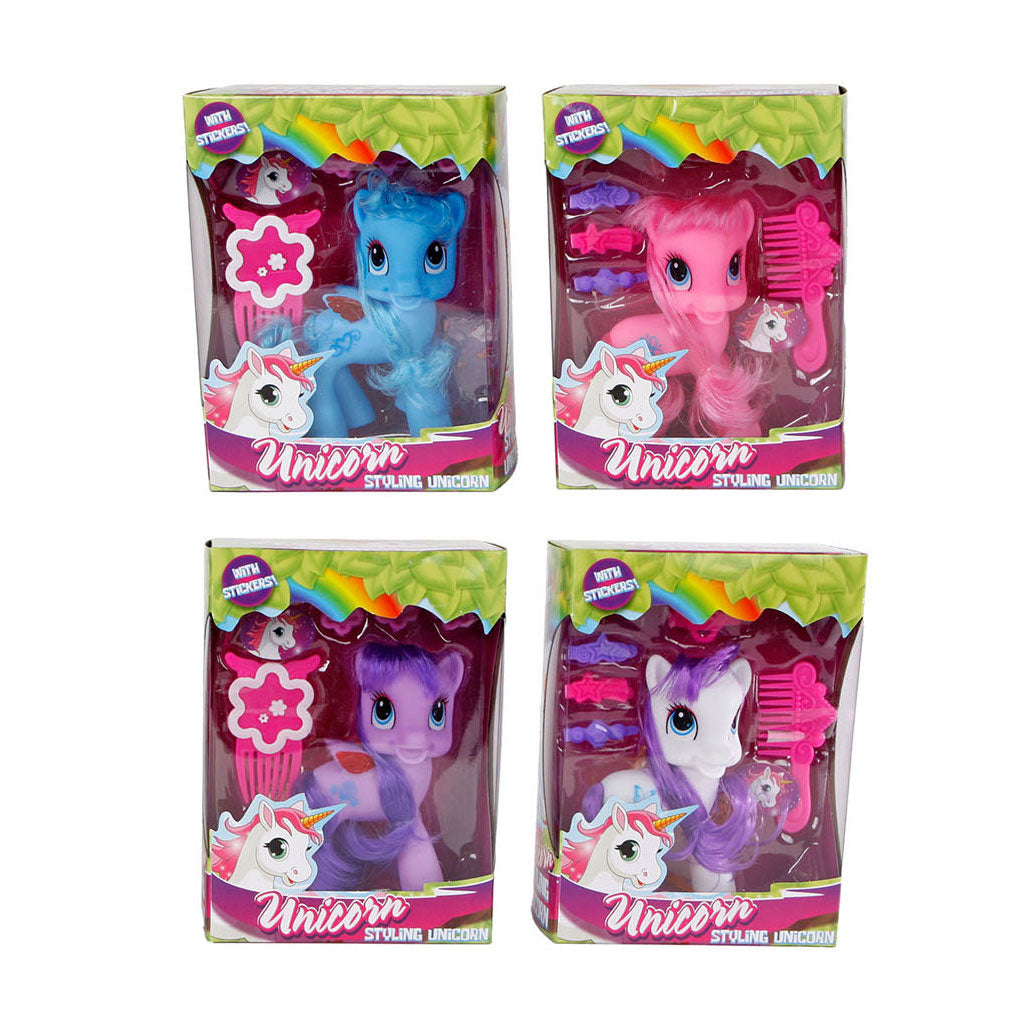 Unicorn play figure with hair accessories and stickers