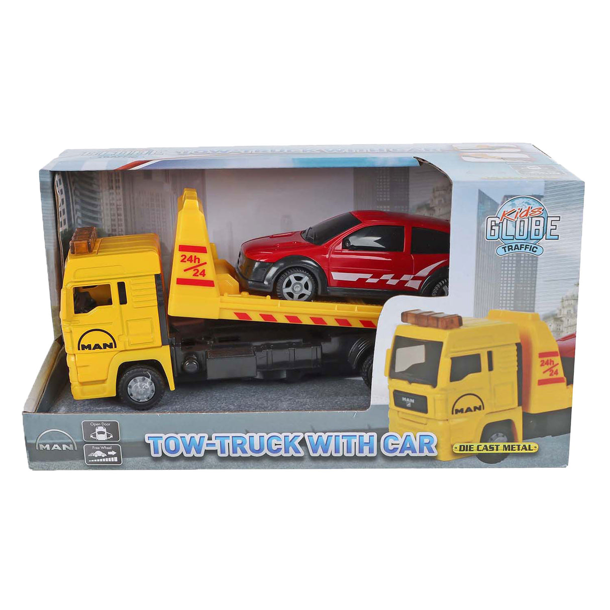 Kids Globe Man truck storage car with car, 19 cm