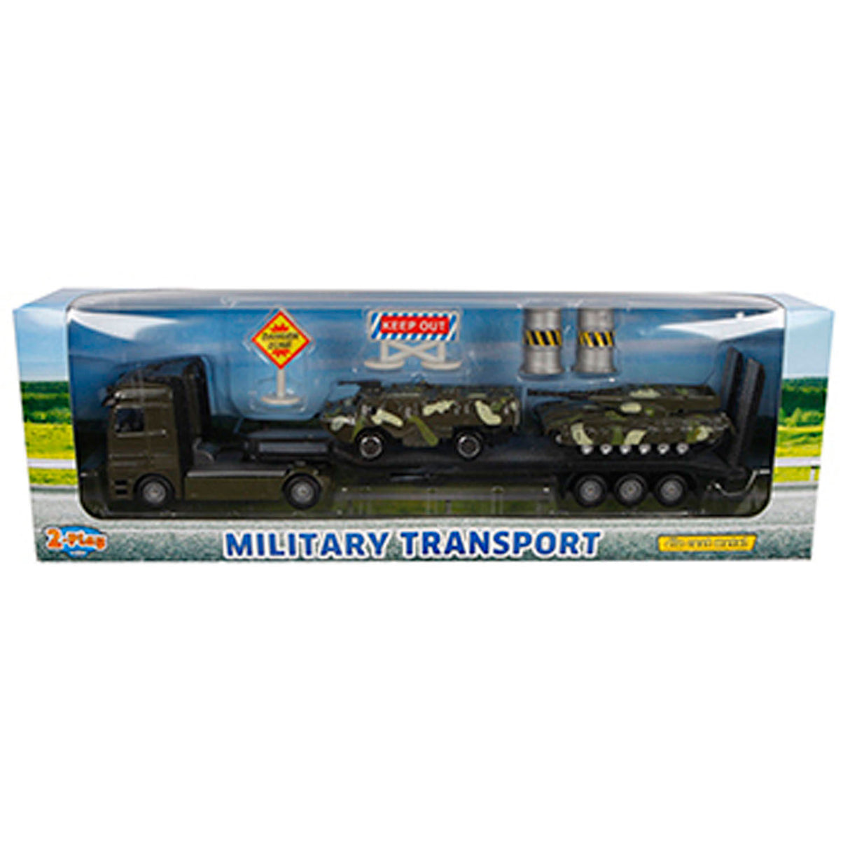 2-play Die-cast truck Transporter with tanks, 24 cm