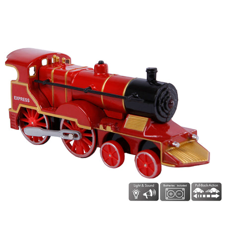 Locomotiva fundida de 2 jogos com luz e som, 14 cm