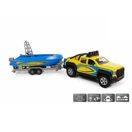 Kids Globe Globe Terreinwagen met Trailer en Boot, 29cm