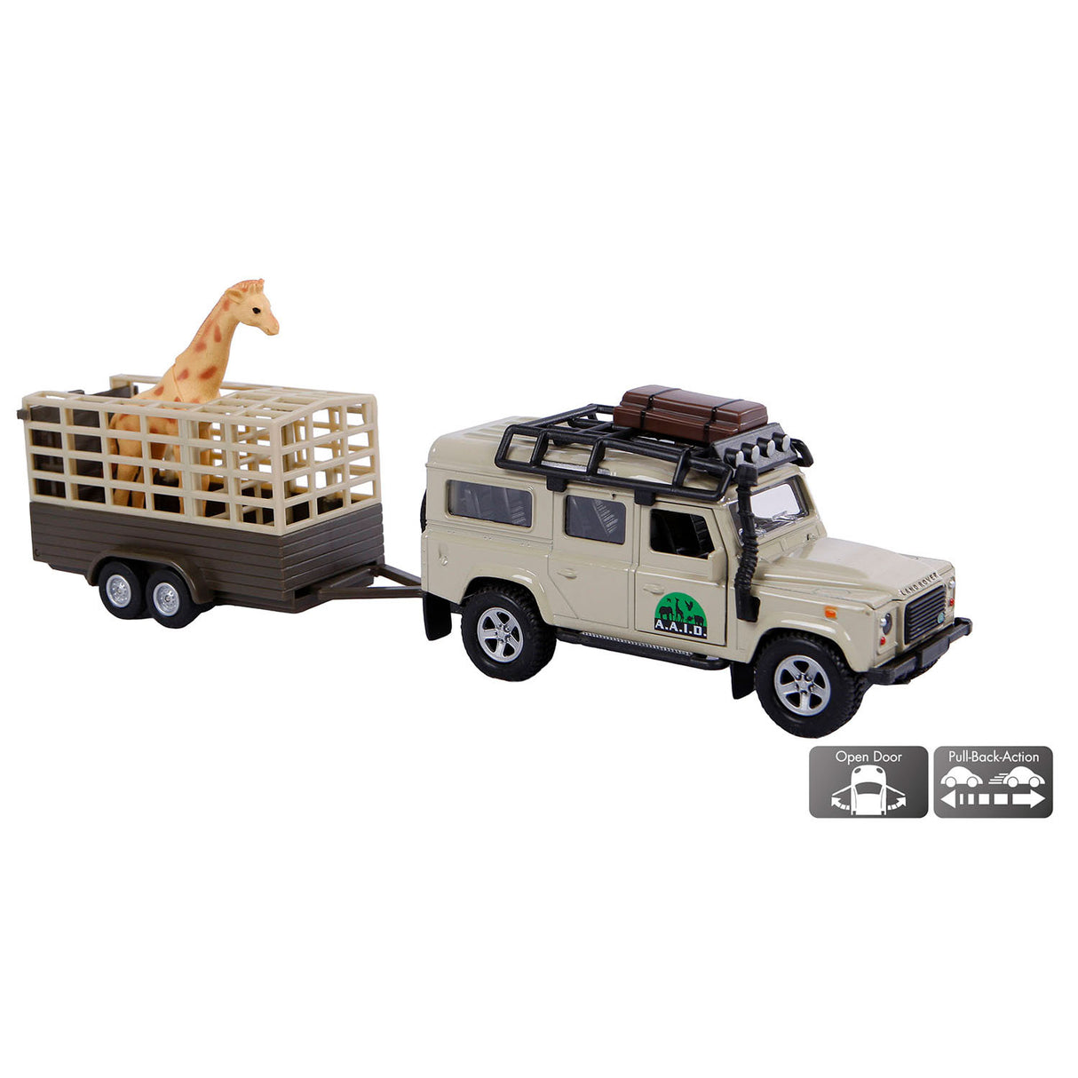 Kids Globe Die Cast Land Rover with Giraffe-Trailer, 29cm