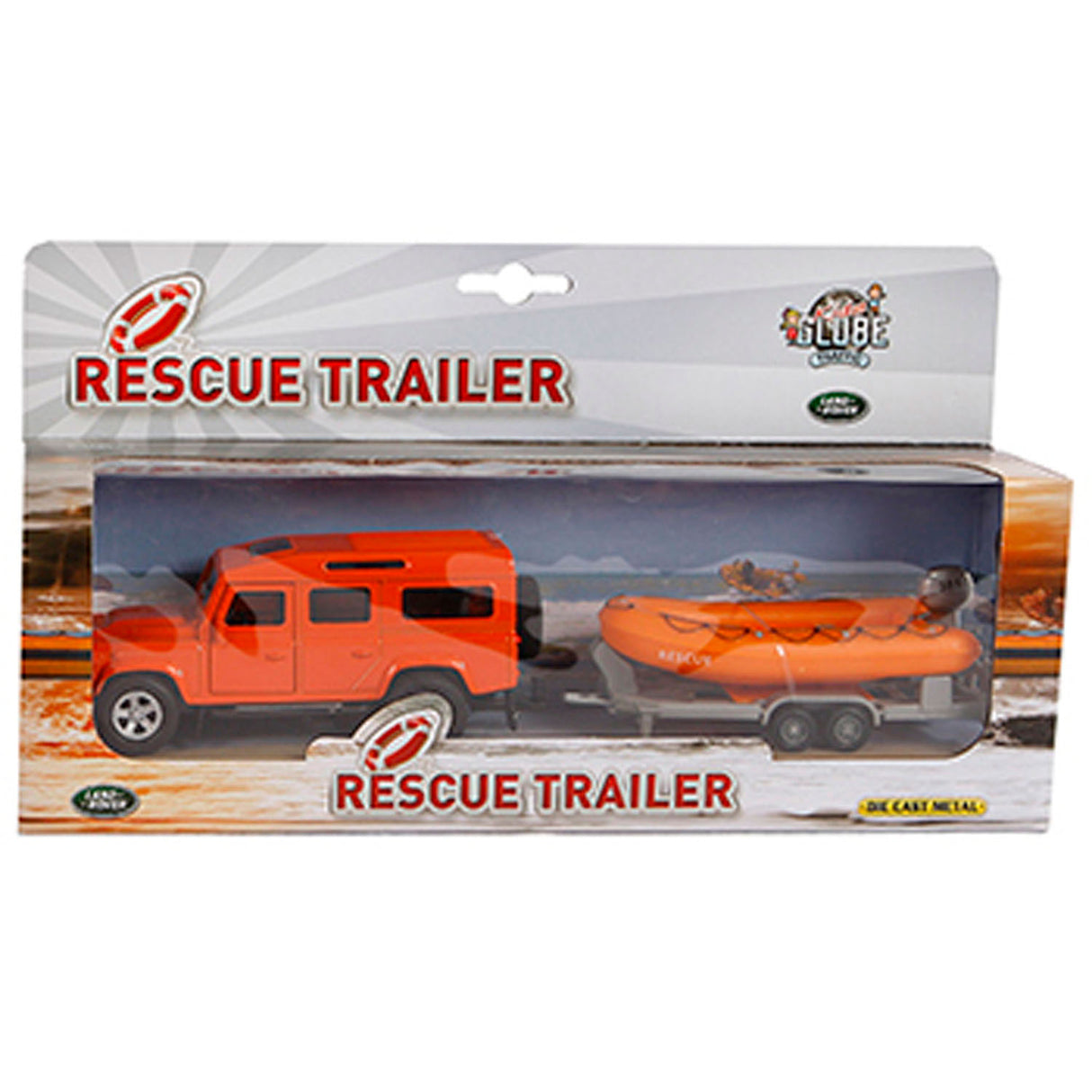 Kids Globe Globe Die-cast Land Rover met Reddingsboot, 27cm