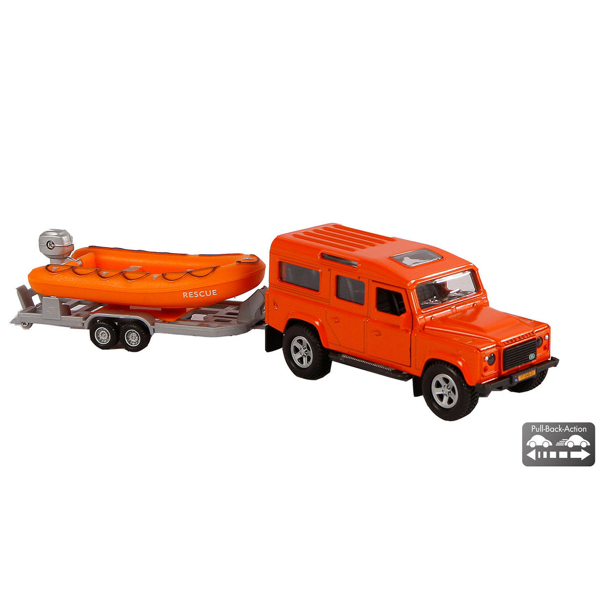 Kids Globe Die Cast Land Rover con bote salvavidas, 27 cm