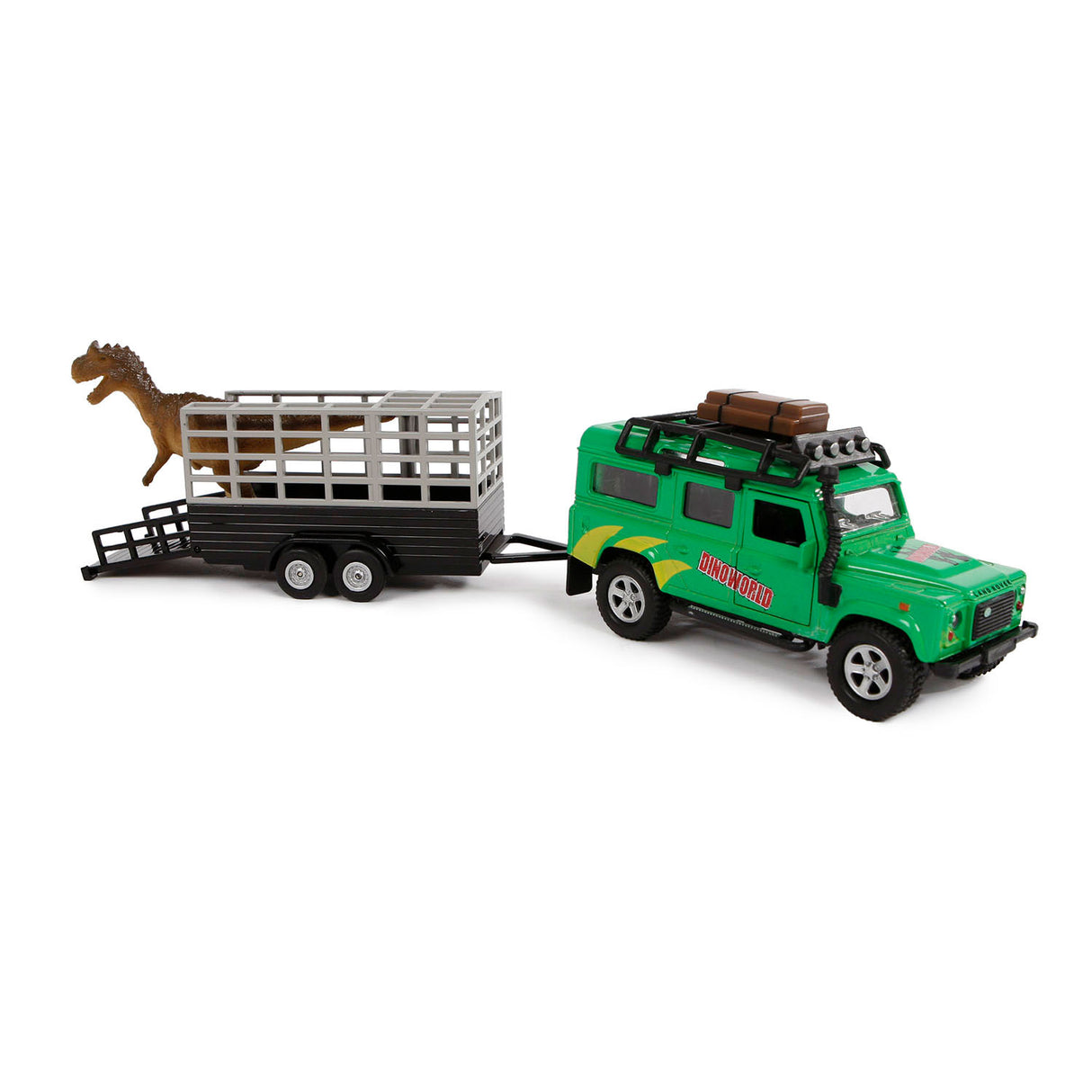 Kanner Globus stierwen Cast Land Rover mam Dino-Trailer, 29Cm