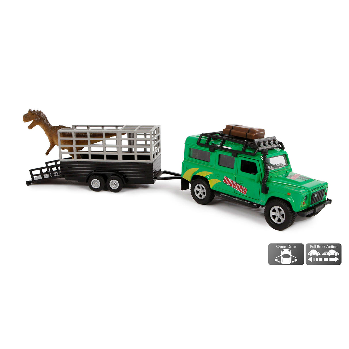 Kids Globe Die Cast Land Rover with Dino-Trailer, 29cm