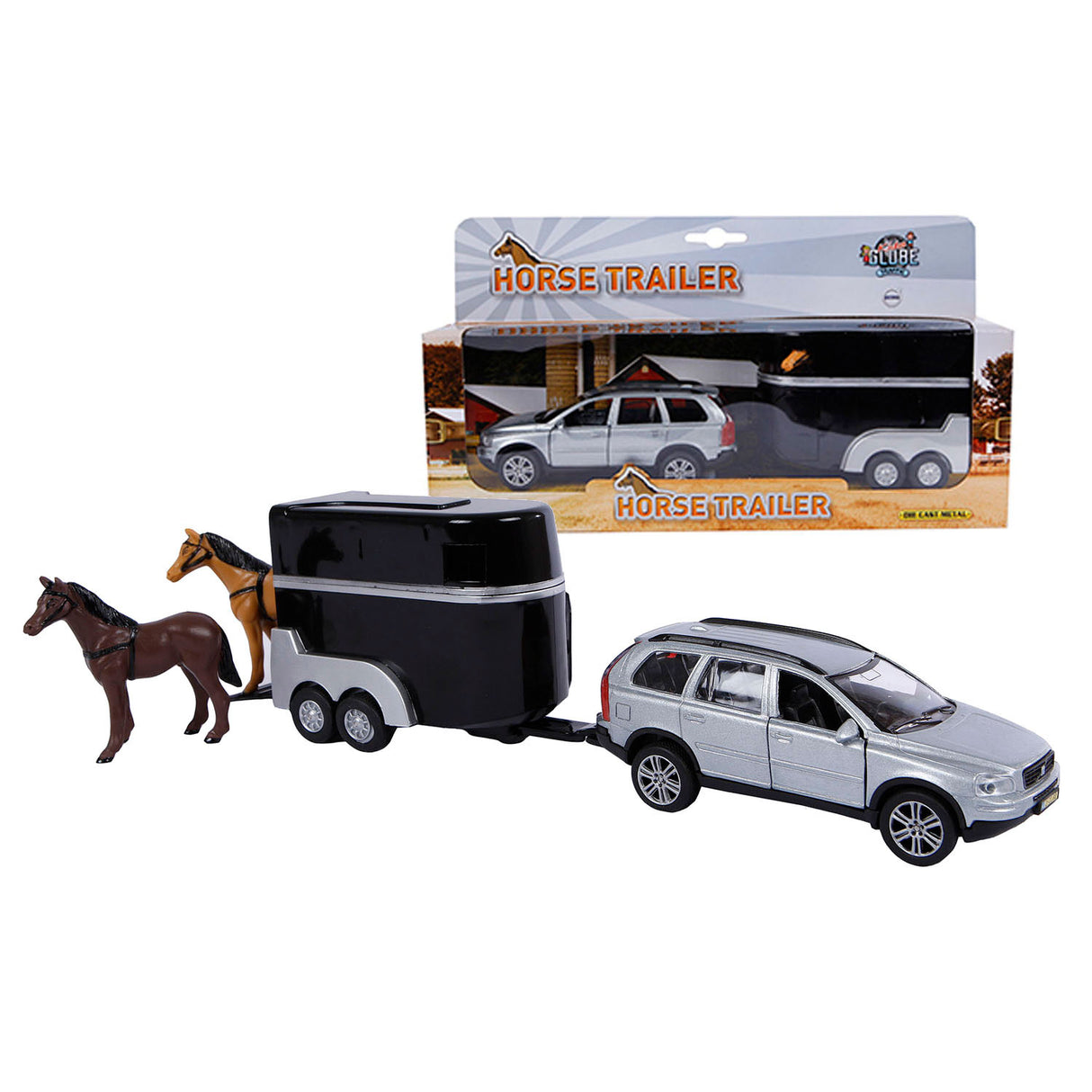 Kids Globe Globe Die-cast Volvo XC90 met Paardentrailer, 27cm