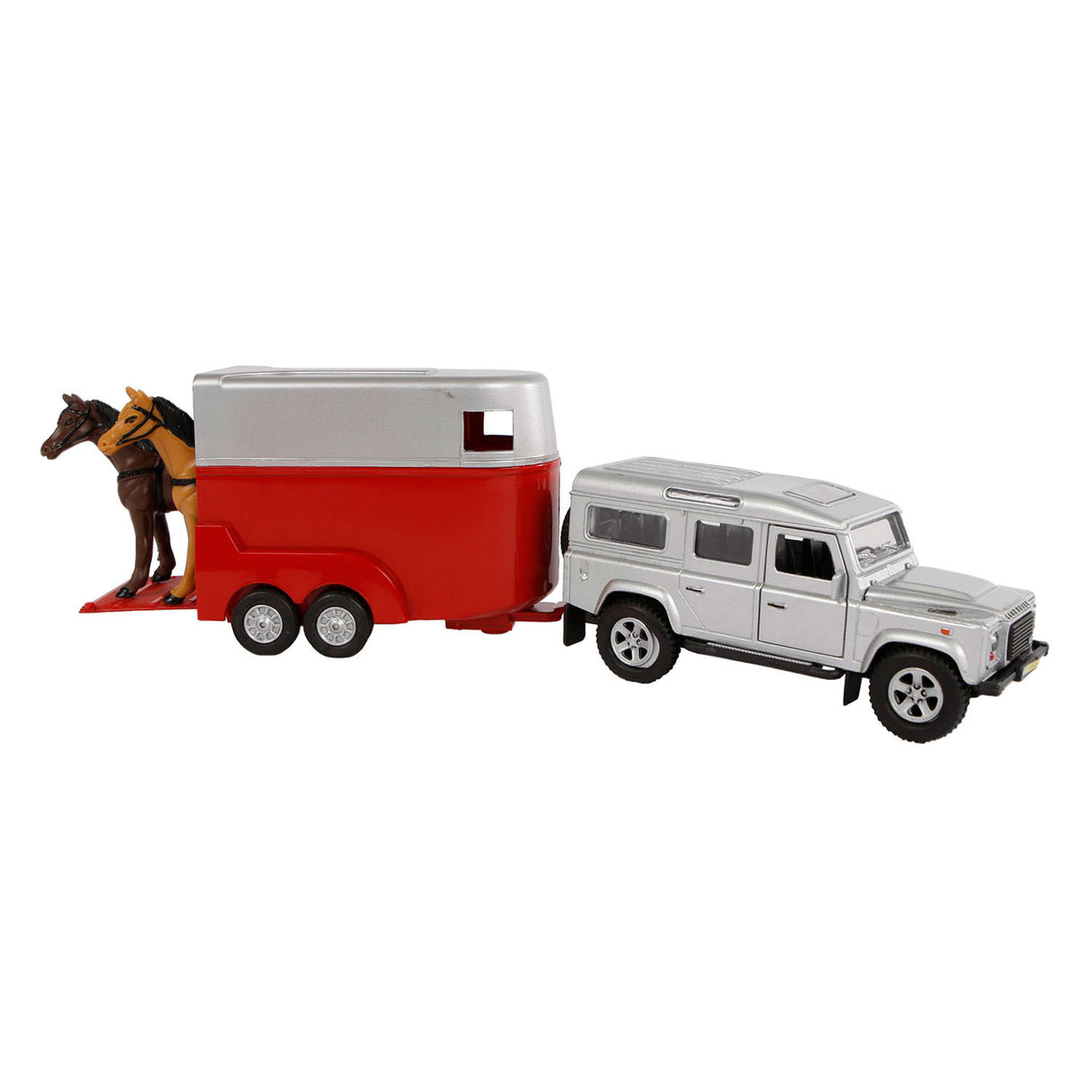 Kids Globe Die Cast Land Rover con Trailer de caballos 1:32