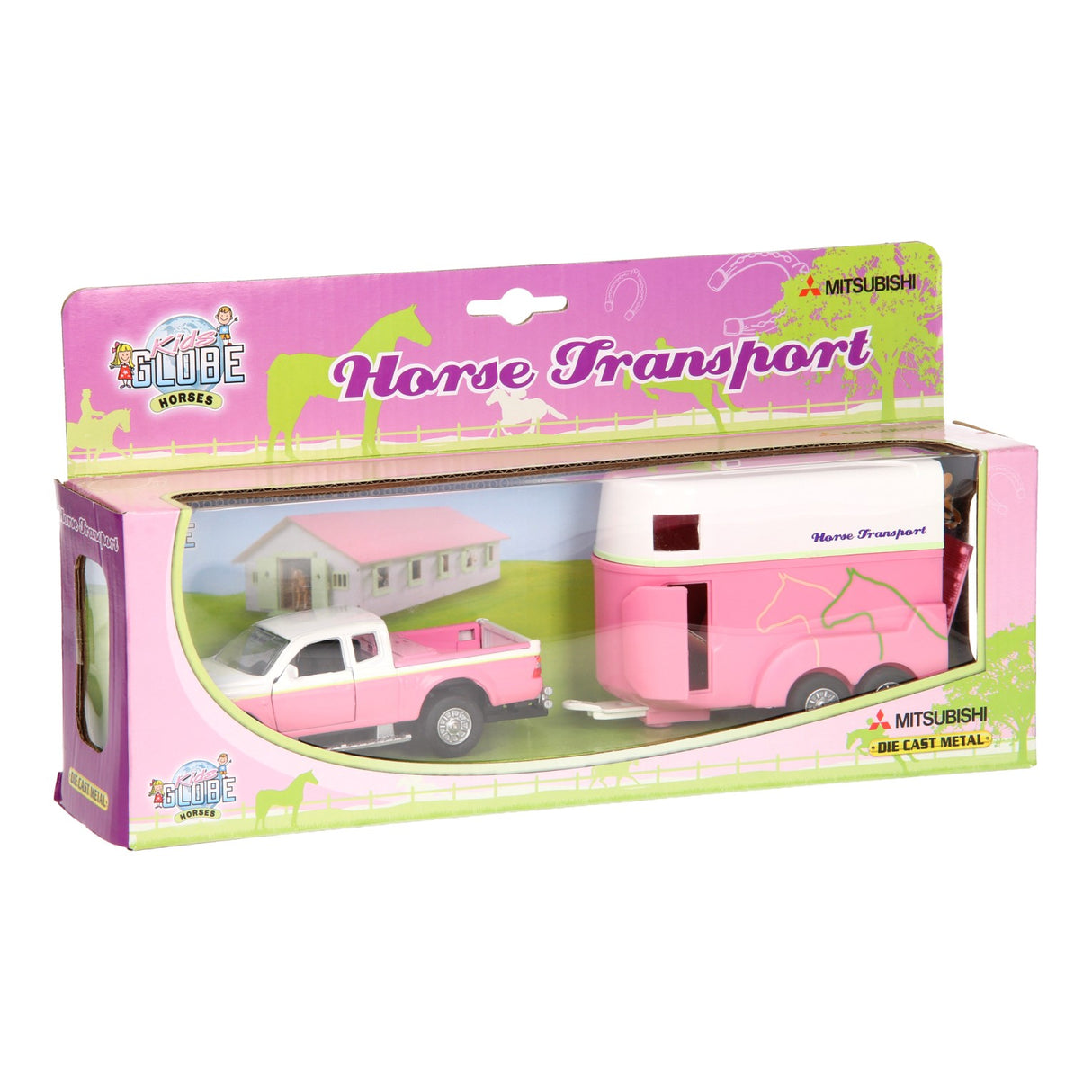 Kids Globe Die Cash Cash with Horse Trailer Pink, 1:32