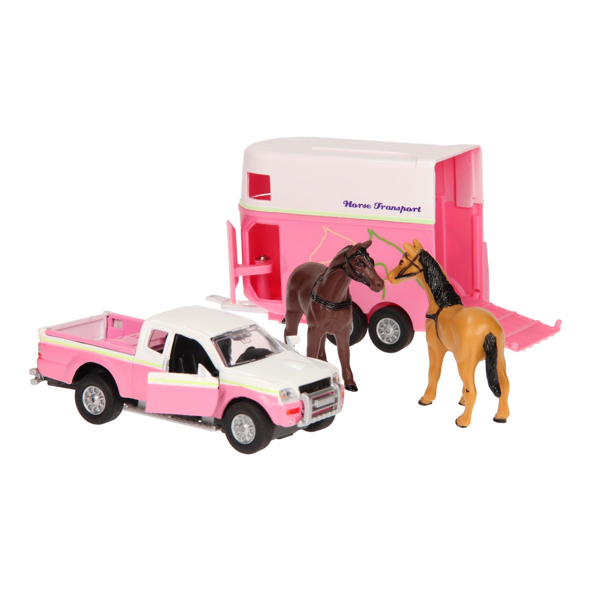 Kids Globe Die Castion Cart With Horse Trailer Pink, 1:32