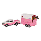 Kids Globe Die Castion Cart With Horse Trailer Pink, 1:32