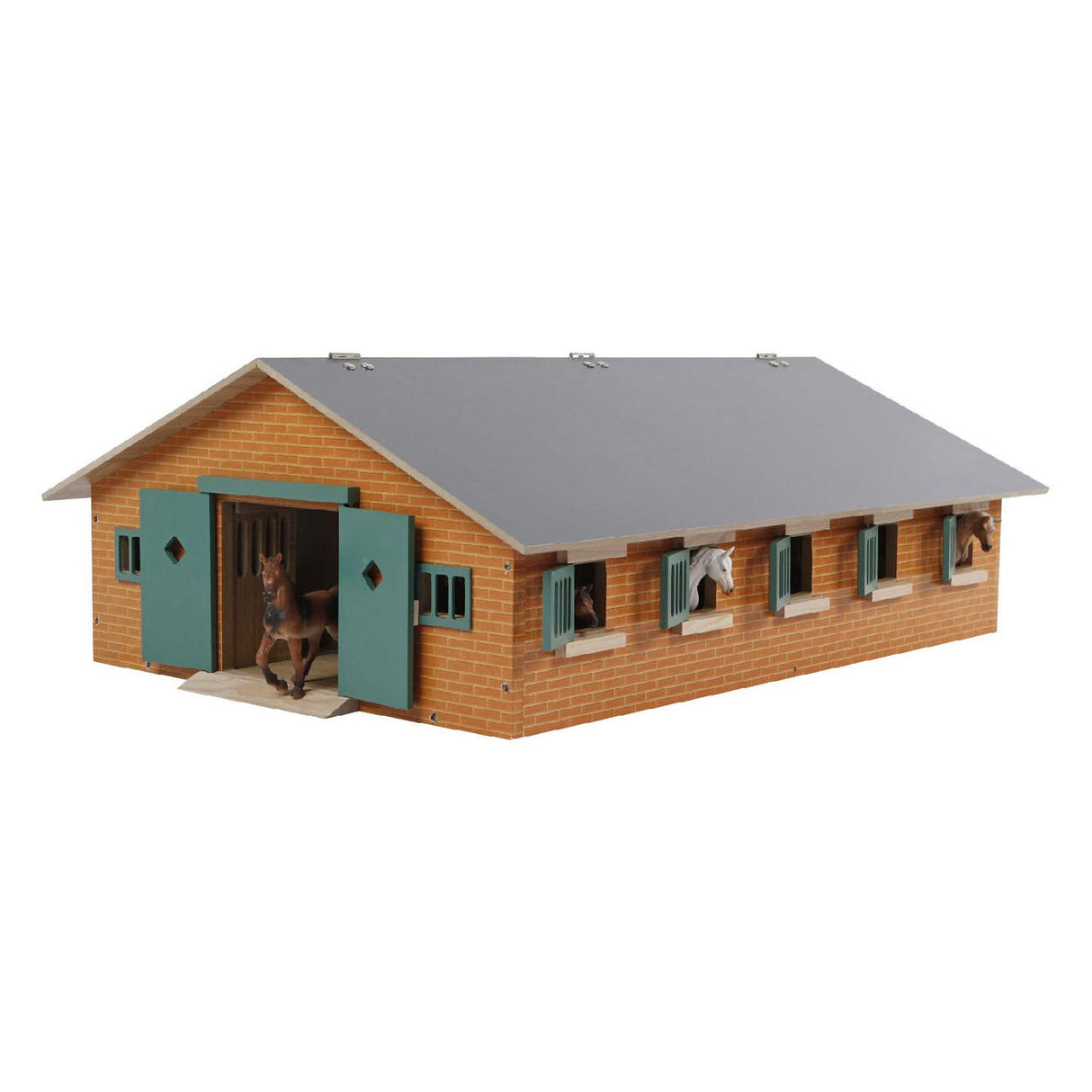 Kids Globe Globe Horse Stable Wood con 9 cavalli di cavallo 1:32