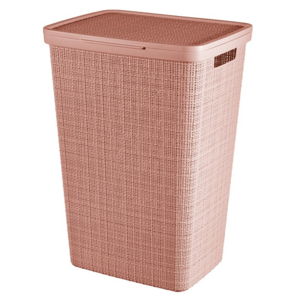 Panier à linge Curver avec look de jute de couvercle 58L rose