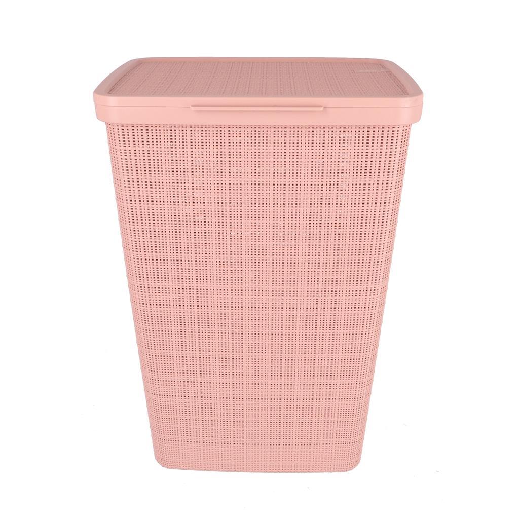 Kurver tvättkorg med lock jute look 58l rosa