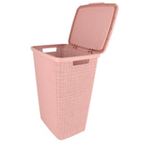 Panier à linge Curver avec look de jute de couvercle 58L rose