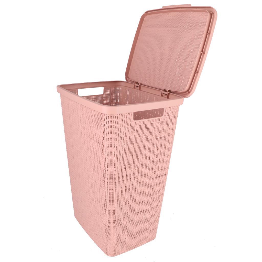 Panier à linge Curver avec look de jute de couvercle 58L rose