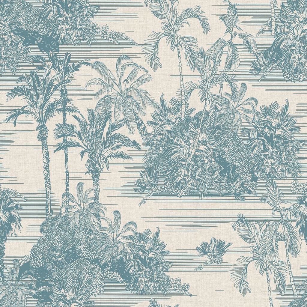 Dutch Wallcoverings Dutch Wallcoverings Wallpaper Tropical Beige and Lichtblauw