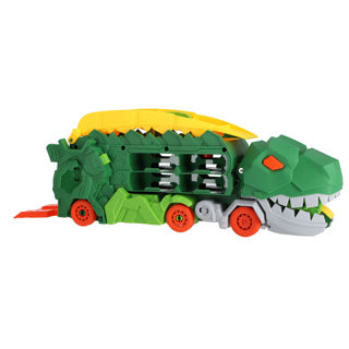 No brand kiddygo transporter dino toys with 2 diecast cars and race track.