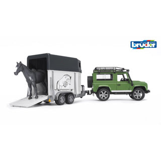Bruder Land Rover Defender med tilhenger og hest
