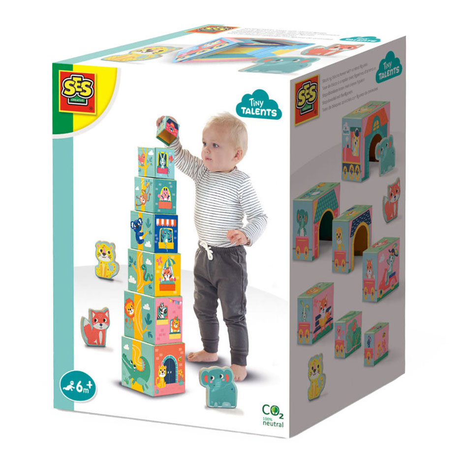 SES Tiny Talents Stacking Blocks Tower med dyrfigurer