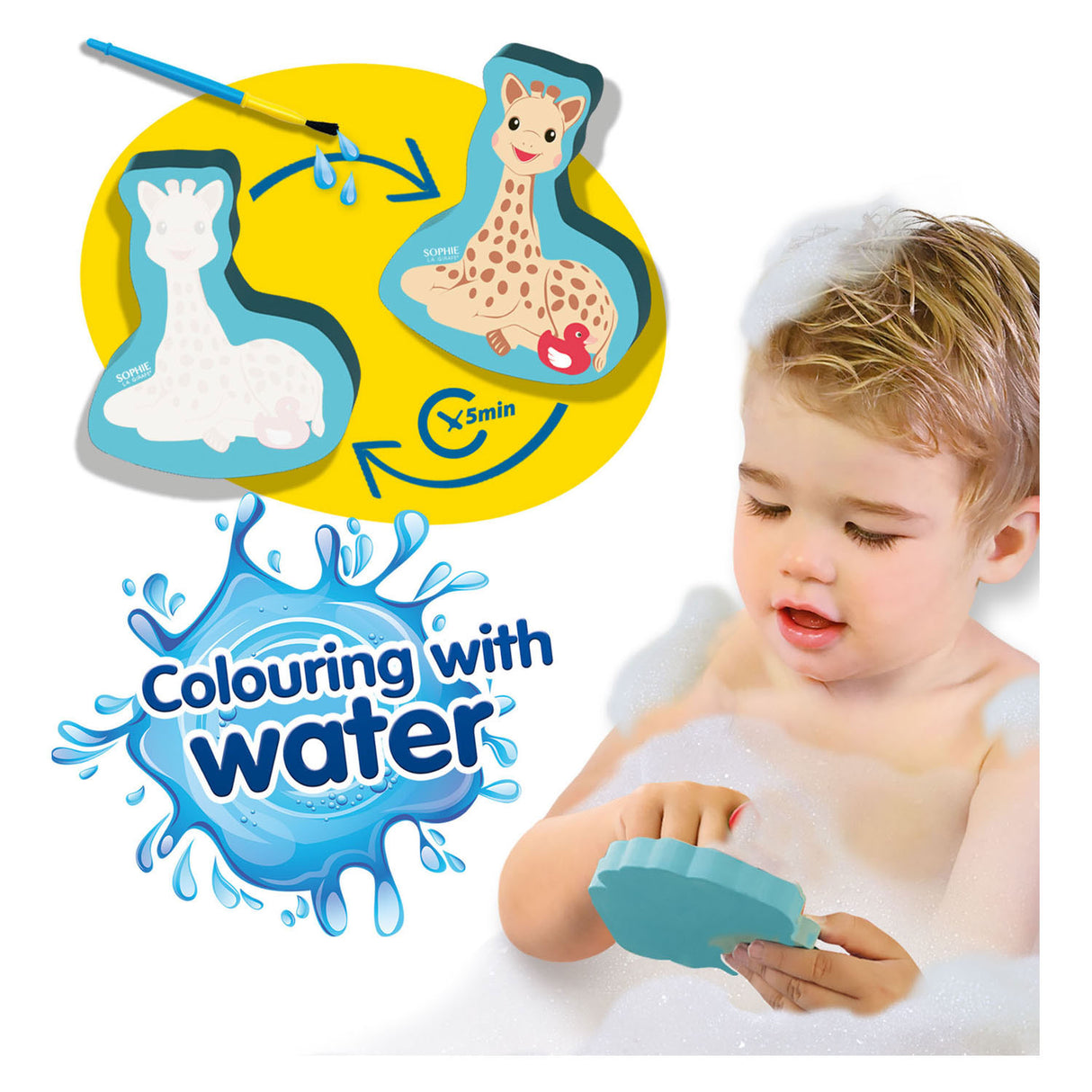 SES Sophie La Girafe Farben mit Wasser im Bad