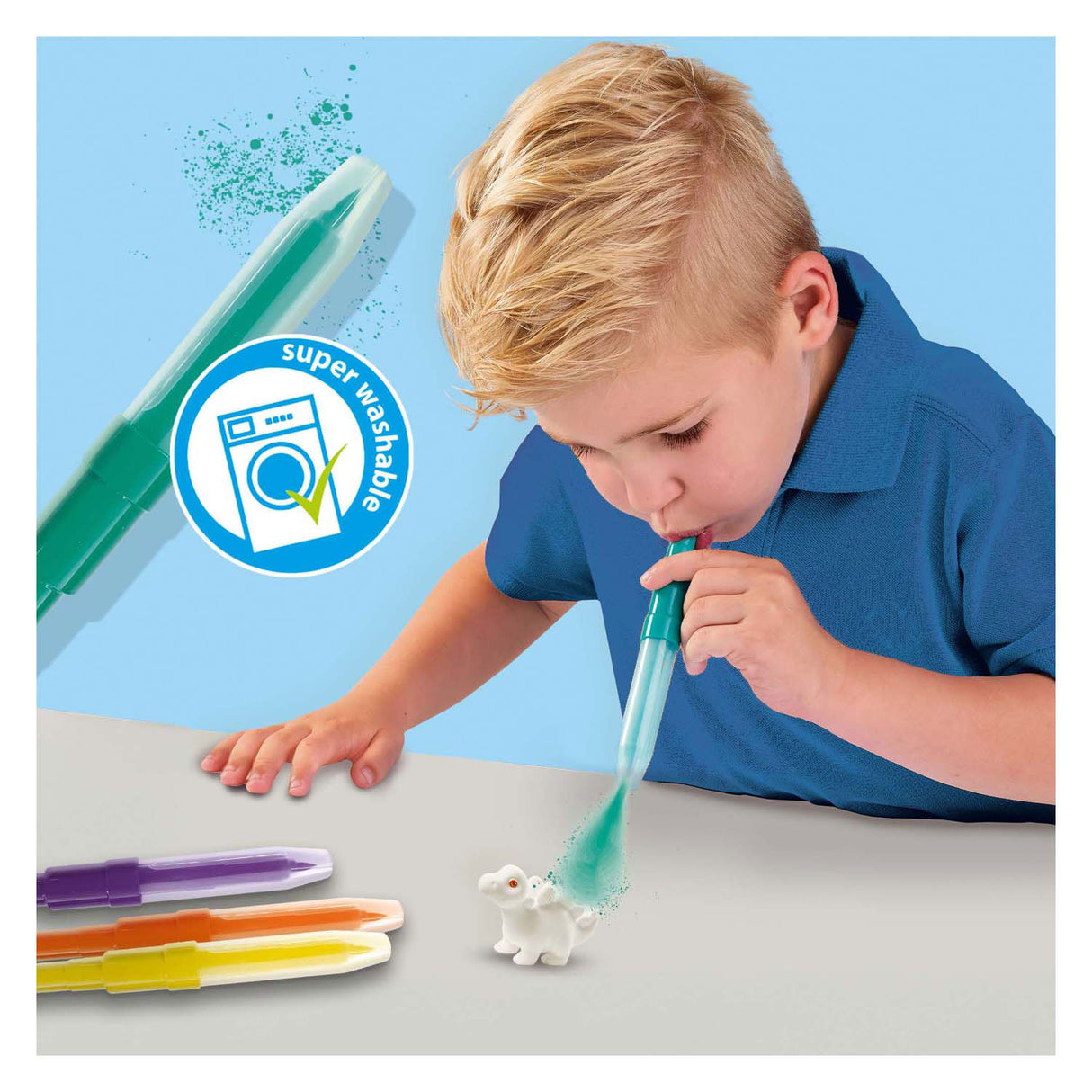 Ses creative 14295 Blow Stëfter - Dinosaurier - Kreativ Handwierksset fir Kanner ab 5 Joer - Dekoréiert Dinosaurier mat Schlagstifter - wäschbar a wiederverwendbar - perfekt fir Dino-Liebhaber