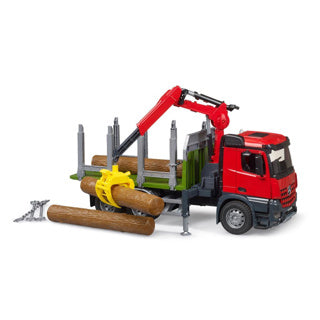 Trucail adhmaid Bruder Mercedes-Benz Arocs le géag craein agus 3 chrann crann