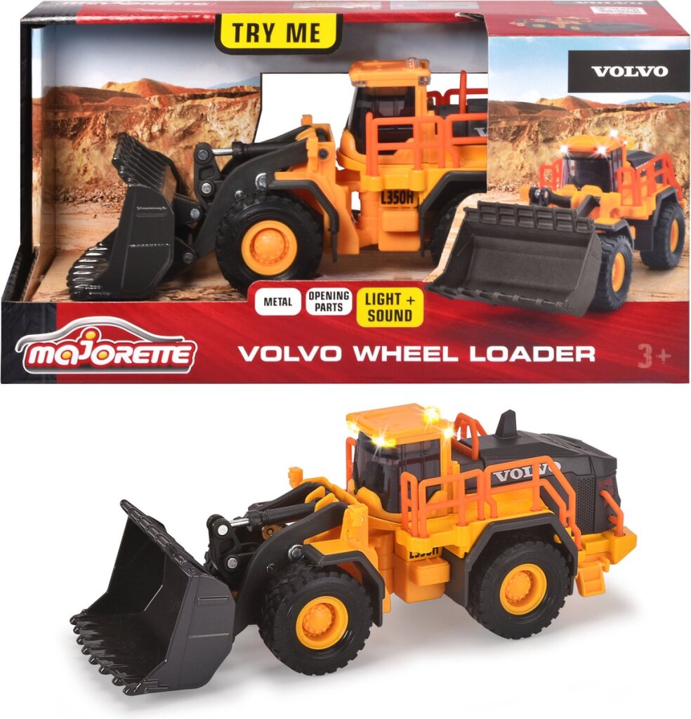 Majorette Grand Series Volvo Wheel Loader Construction Metal Light and Sound 21 cm legetøjskøretøj