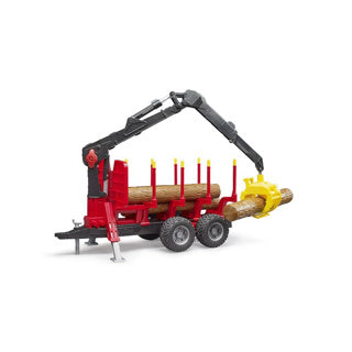 Remorque forestière Bruder avec grue à grappin et 4 troncs d'arbres