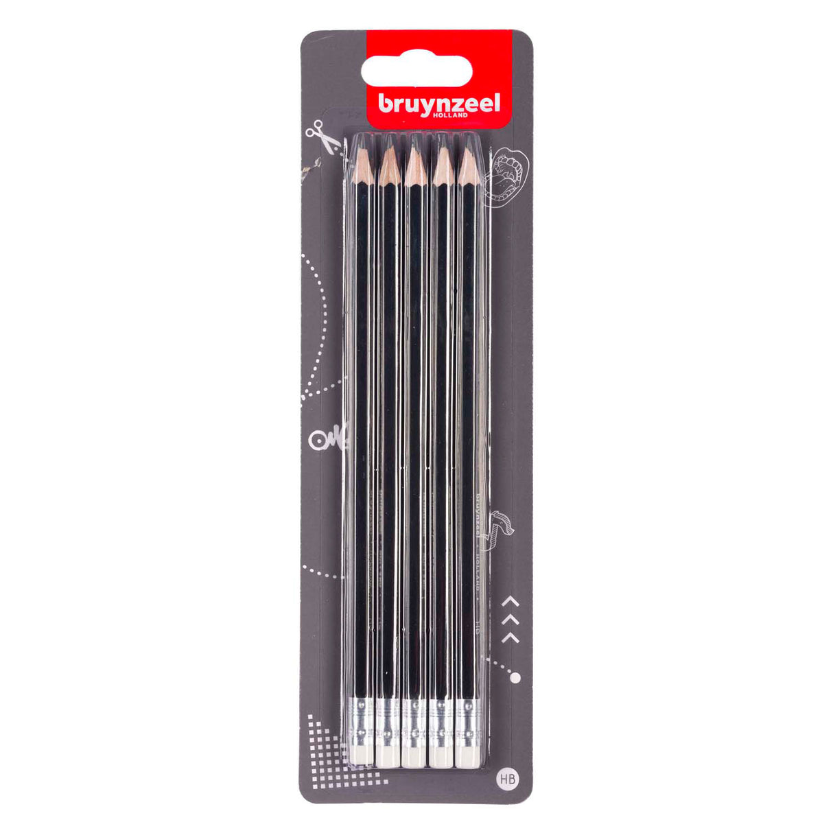 Bruynzeel graphite pencil set, 5 HB pencils with eraser