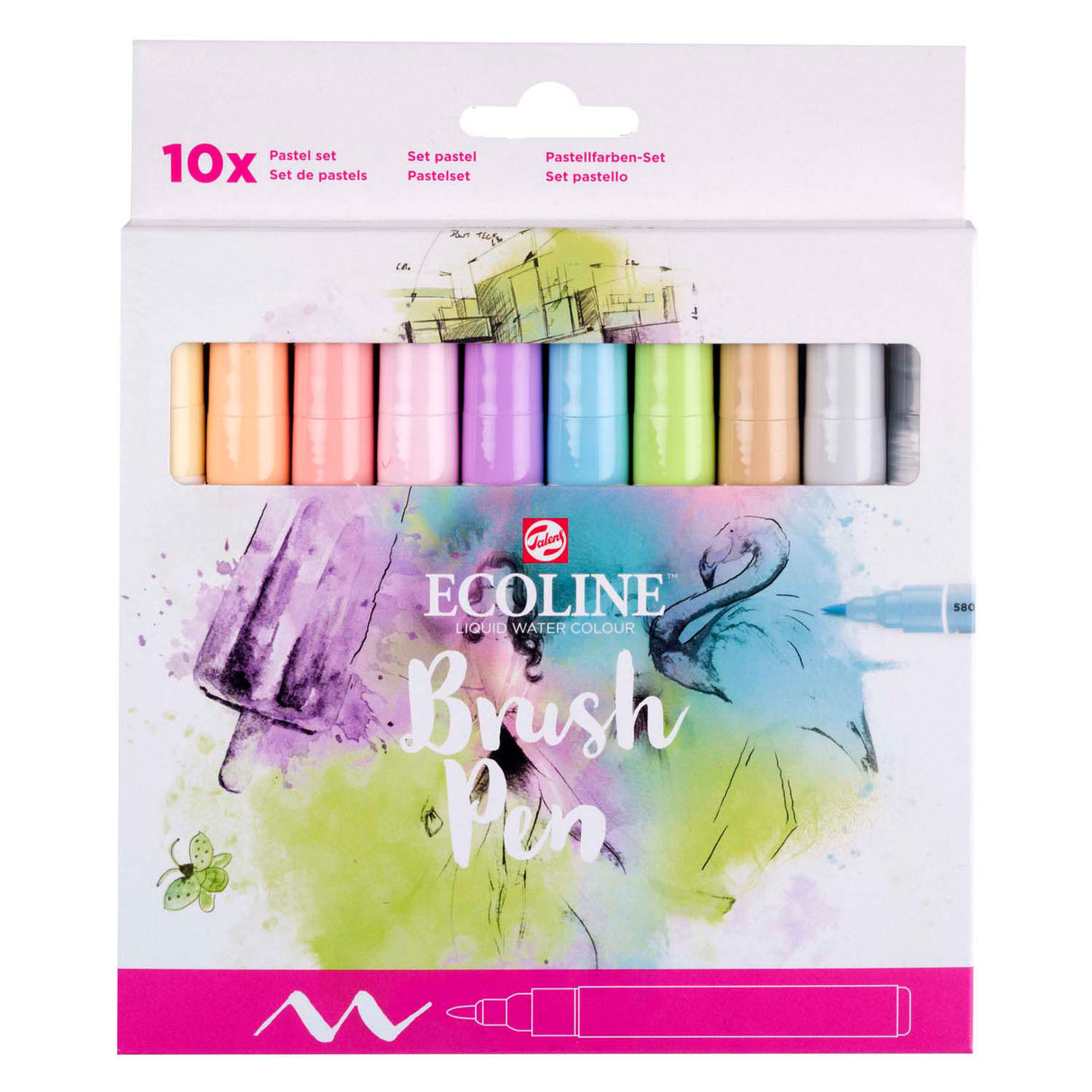 Bruynzeel ecoline brush pen set pastel, 10 colors