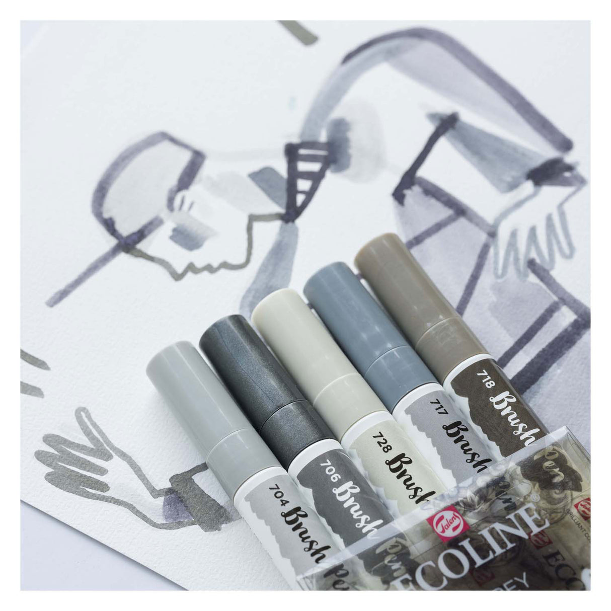 Ecoline brush pen set shadow, 5 colors