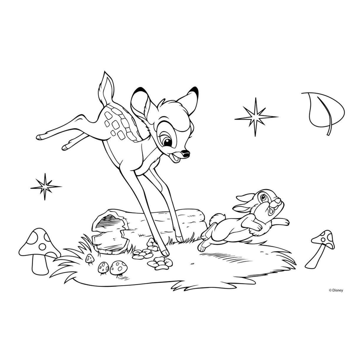 Coloriage bambi avec pochoir et feuille d'autocollants