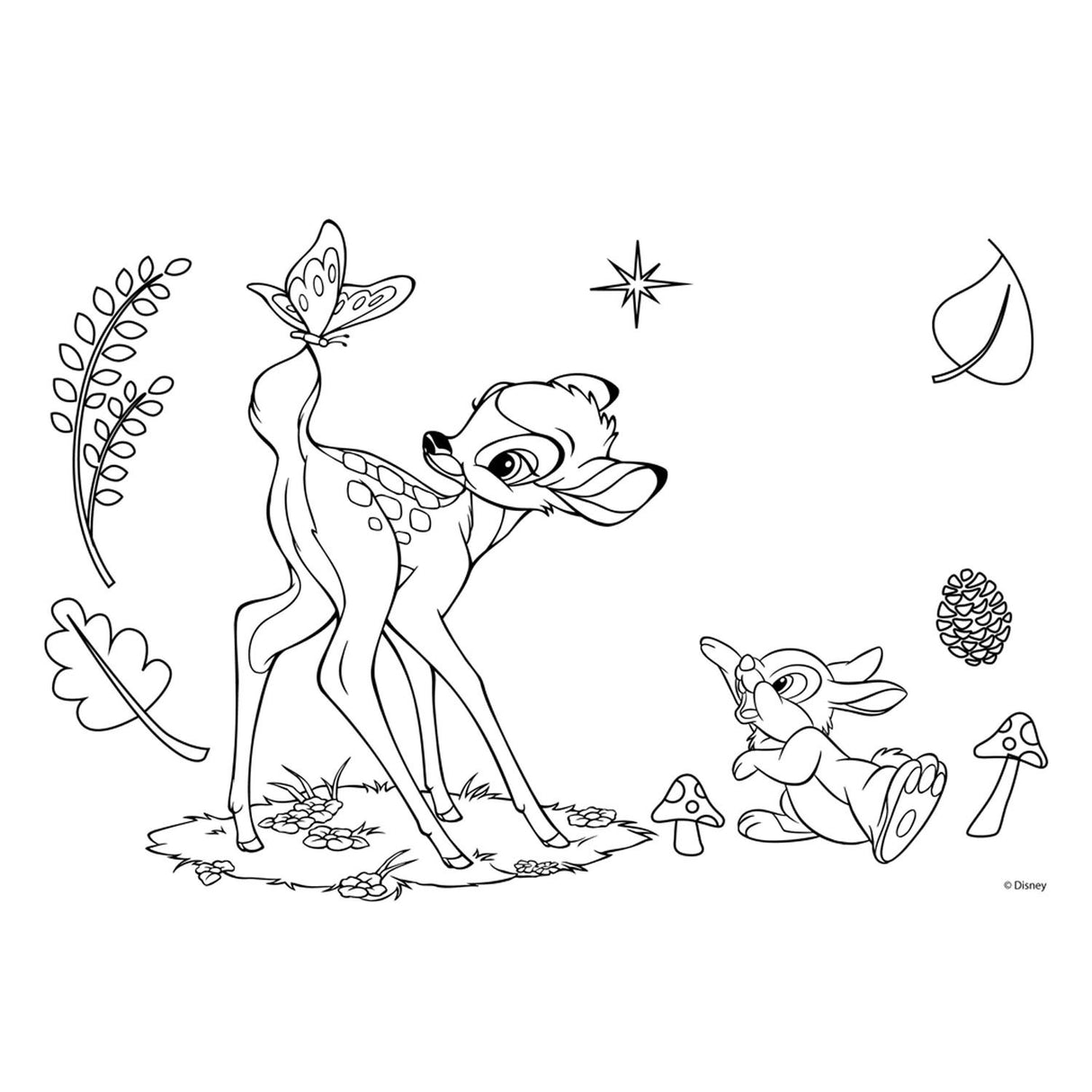 Coloriage bambi avec pochoir et feuille d'autocollants