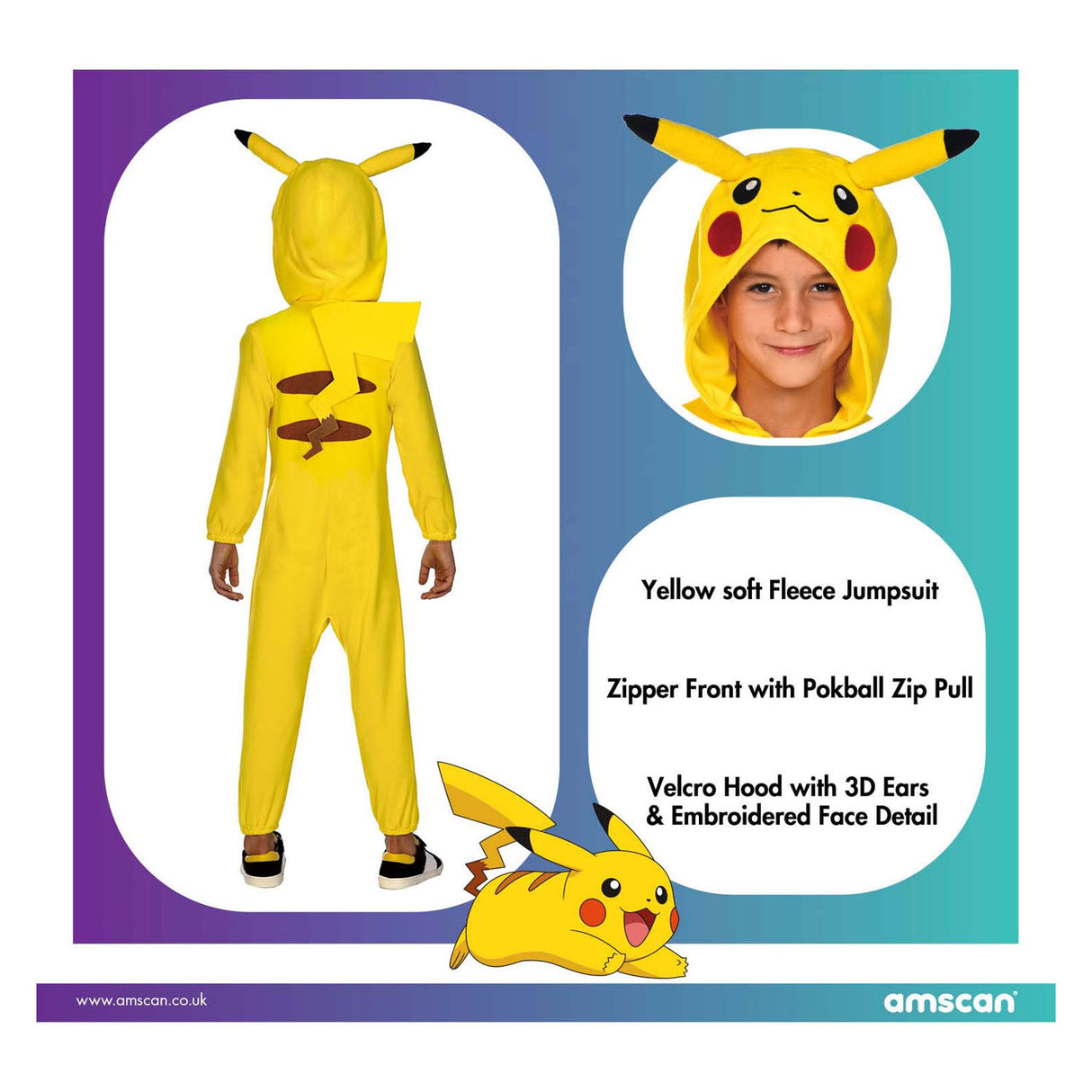 Pokémon Children's Costume Pokemon Pikachu Onesie, 4-6 år gammal