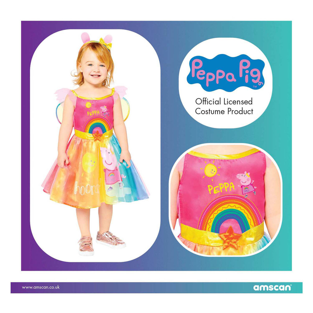 Children's Peppa Rainbow Dress Costume - 2-3 years