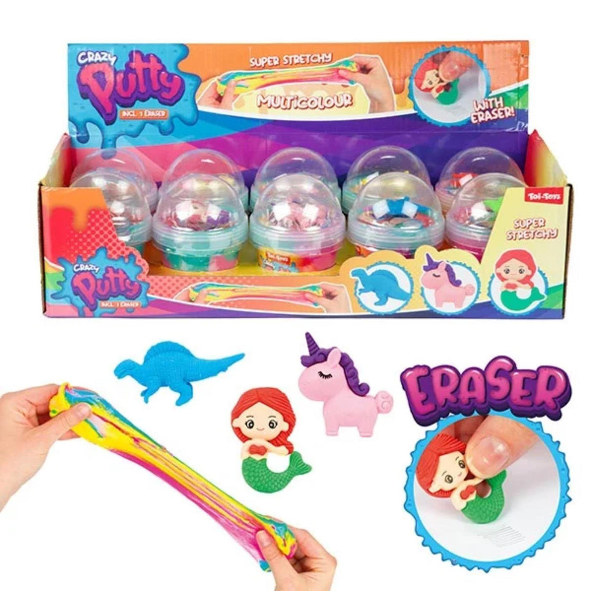 Toi-toys toi toys crazy putty slime rainbow with eraser in animal shape