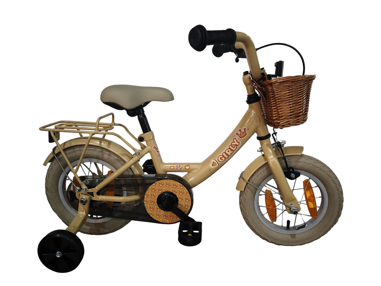 Bicicleta infantil Bikefun feminina de 12 polegadas - com cesto, rodinhas e cubo de freio - ouro