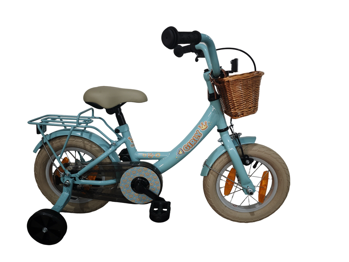 Bicicleta infantil feminina Bikefun de 12 polegadas - com cesto, rodinhas e cubo de freio - azul
