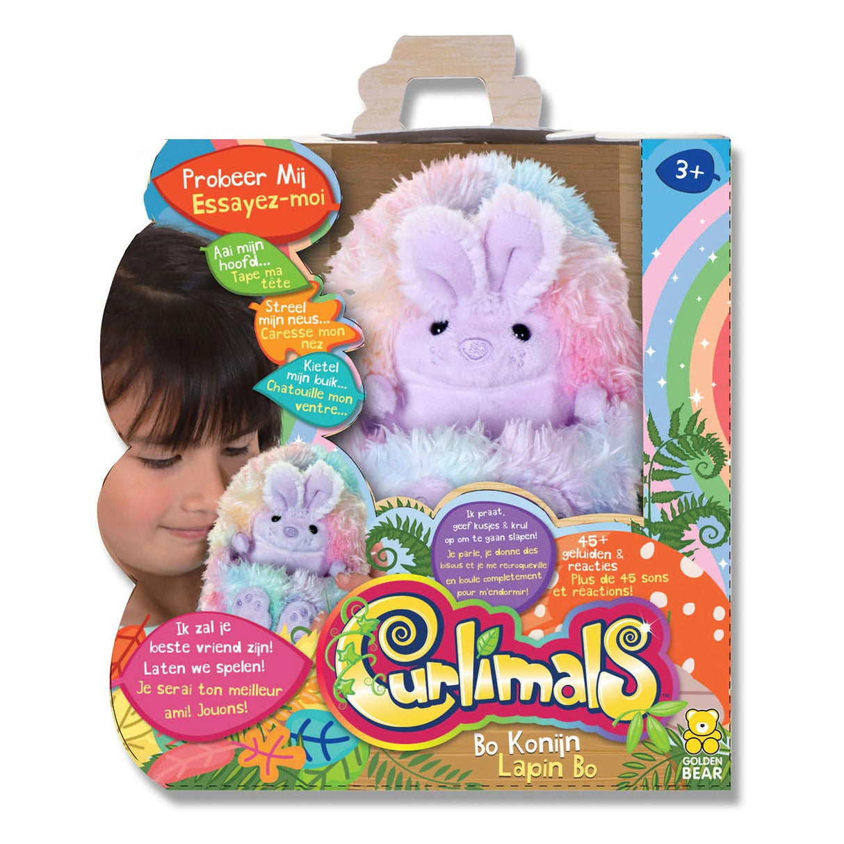 Curlimals Bo the Rainbow Bunny Interactive hug