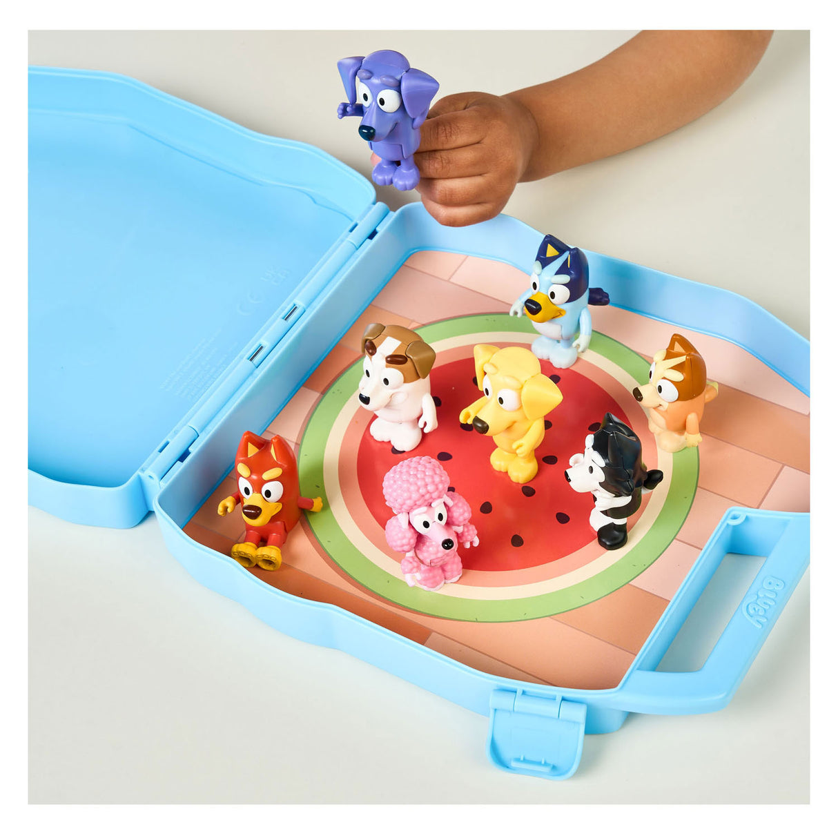 Bluey Play Go suitcase with 8 play figures