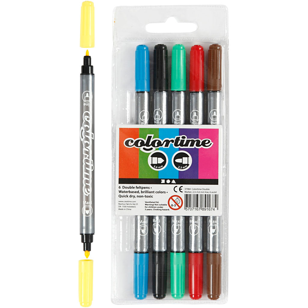 Creativ Company dual-tip markers - basic colours, 6 pcs.