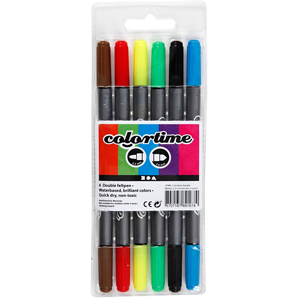 Creativ Company dual-tip markers - basic colours, 6 pcs.