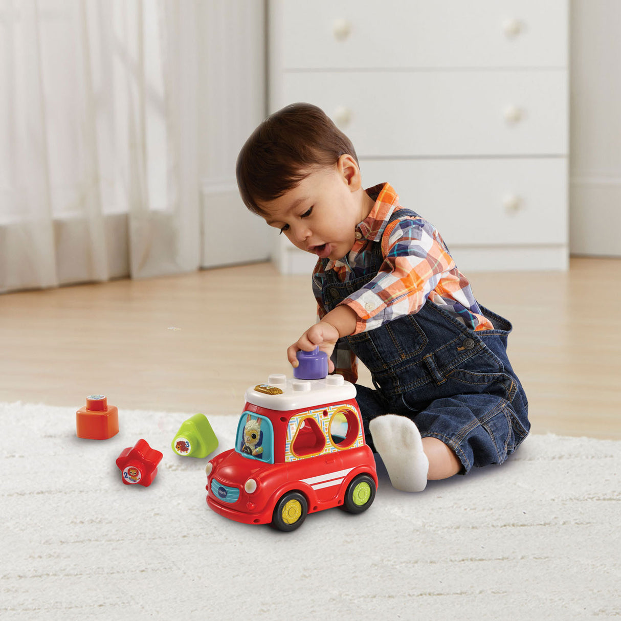 VTech Cheertful Shape Car avto 25 cm rdeči 5-delni